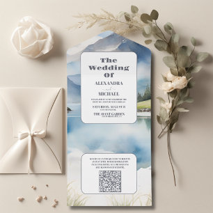 QR-Code Aquarell Bergwiese Hochzeit All In One Einladung