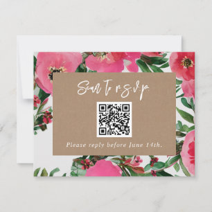 QR Code Aquarelle rose Anémone Mariage RSVP