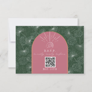 QR Code Arch rose Vert Palm Tropical Mariage RSVP