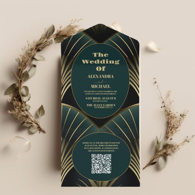 QR Code Ausgeklügelter Art Deco Wedd All In One Einladung (Von Creator hochgeladen)