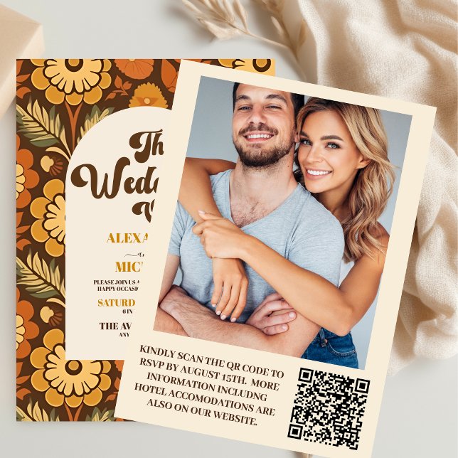 QR Code Aztec Tribal Brown Ethnic Western Wedding Einladung (Von Creator hochgeladen)