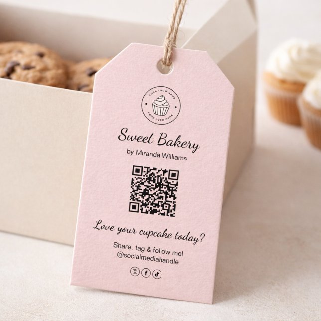 QR-Code-Bäckerei-Logo Rosa Geschäft Geschenkanhänger (QR Code Bakery Logo Pink Business Gift Tags)