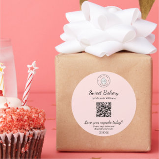 QR-Code-Bäckerei-Logo-Rosa-Geschäftsaufkleber Runder Aufkleber