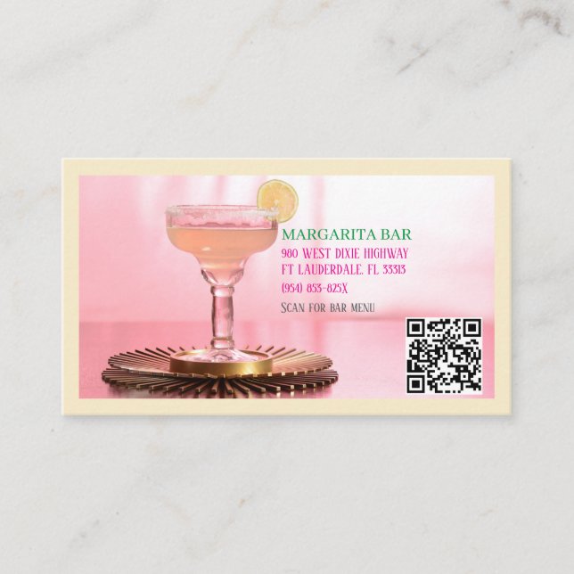 QR Code Bar & Lounge Margarita Business Card Visitenkarte (Vorderseite)