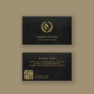 QR CODE Barbershop LOGO elegantes schwarzes Gold Visitenkarte