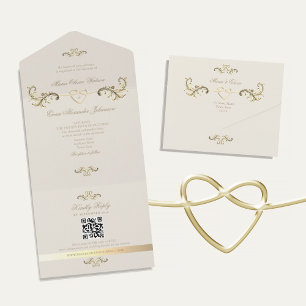 QR Code Baroque Gold Wedding All In One Einladung