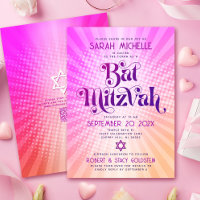 QR-Code Bat Mitzvah Retro Rosa Orangen Gradient Fu