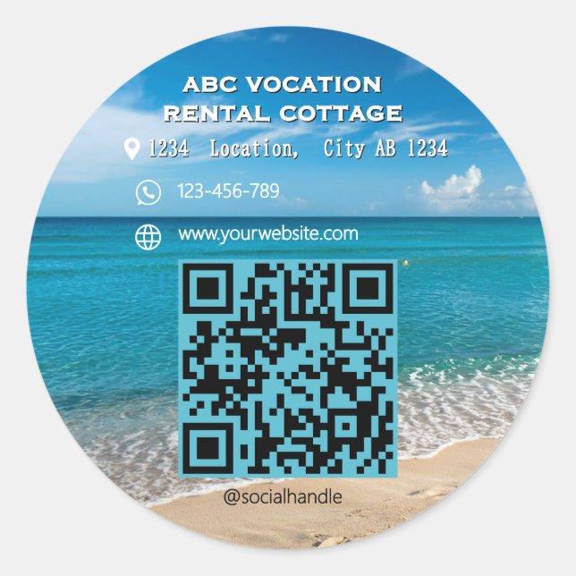 QR Code Beach Eleganter Wellness-Center Travel Runder Aufkleber (Vorderseite)