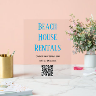 QR Code Beach House Rental Typografy Minimal Cool Acrylschild