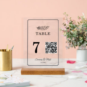 QR Code Beige Elégant Mariage Carte Numéro de tabl