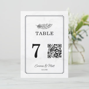 QR-Code Beige Elegante Hochzeitstisch-Nummernkarte