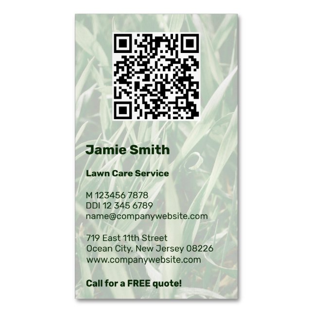 QR-Code Benutzerdefiniertes Foto Grüne Pflege Magnetische Visitenkarte (Vorderseite Vertikal)