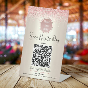 QR-Code Benutzerdefiniertes Logo Rosa Glitter Hier Sockelschild