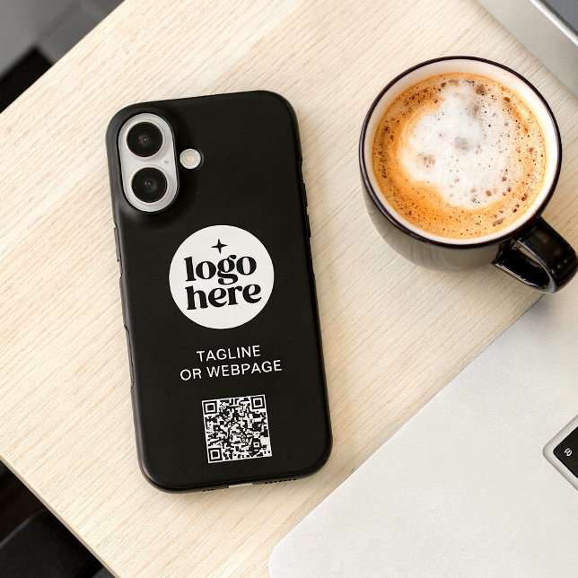QR-Code Benutzerdefiniertes Text-Black-Business-Fi iPhone 16 Hülle (Customize with logo, text and URL for code. Choose iPhone model and case style.)