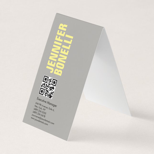 QR-Code beruflich minimalistisch fett grau gelb Visitenkarten (Vorderseite)