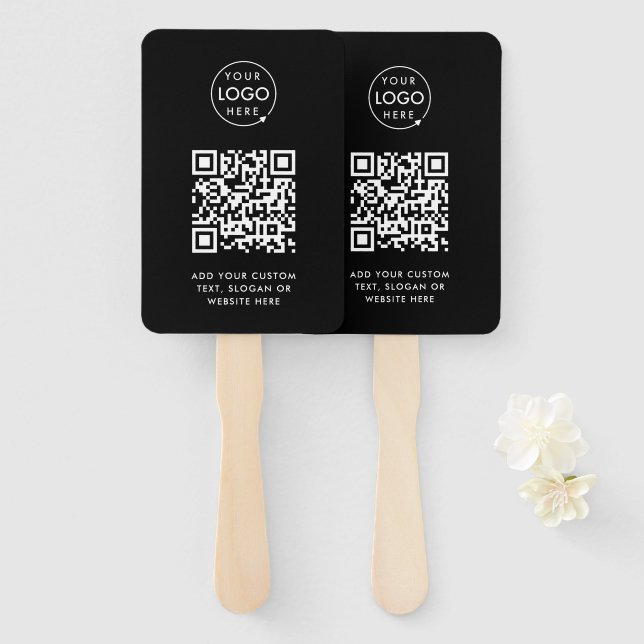 QR-Code | Berufliches Black Business-Logo Fächer (Vorne und Hinten)