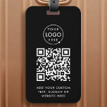 QR-Code | Berufliches Black Business-Logo Gepäckanhänger<br><div class="desc">Eine einfache,  kundenspezifische QR Code Schlüsselanhänger Vorlage in einem modernen minimalistischen Stil,  die leicht mit Ihrem Firmenlogo,  QR-Code und individuellem Text aktualisiert werden kann...  #QRcode #logo #Schlüsselanhänger #business.</div>