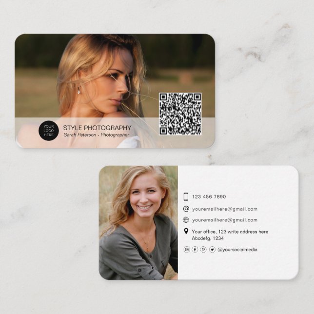 QR-Code berufliches Foto für moderne Fotografen Visitenkarte (Vorne/Hinten)