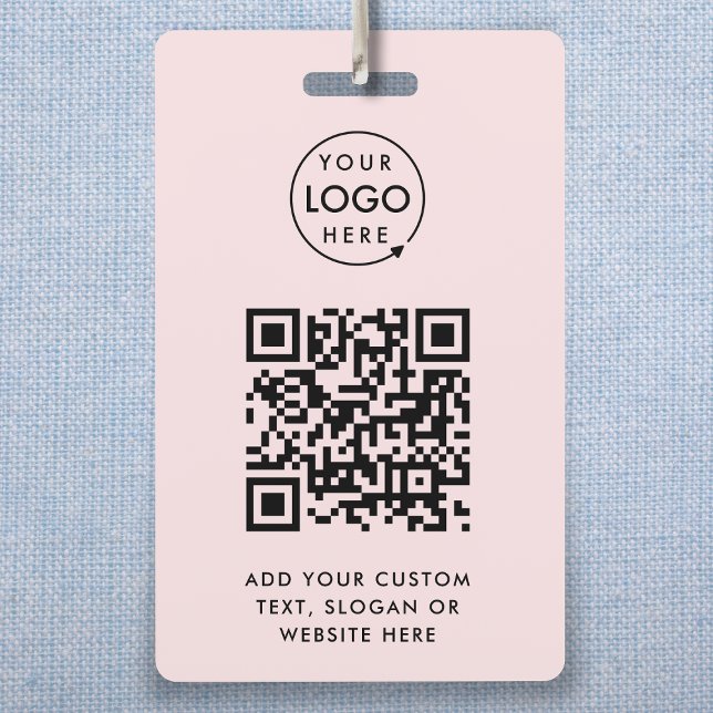 QR-Code | Berufliches, rosafarbenes Firmenlogo Ausweis (Professional ID badge template with interactive QR code for events & small business promotion.)