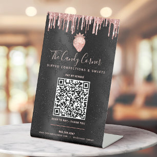 QR-Code Bezahlen Sie hier Rosa Erdbeere Glitter Sc Sockelschild