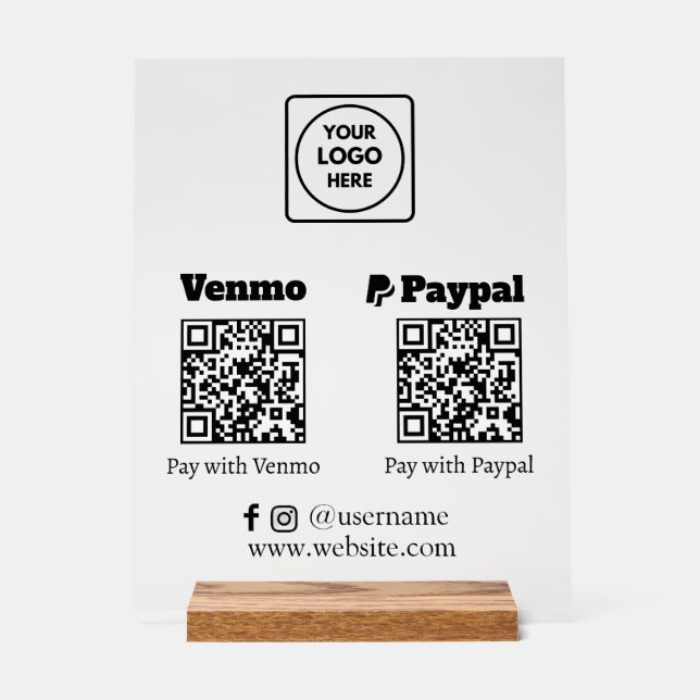 QR Code Bezahlung | Venmo & PayPal Digital Payment Acrylschild (Vorderseite)
