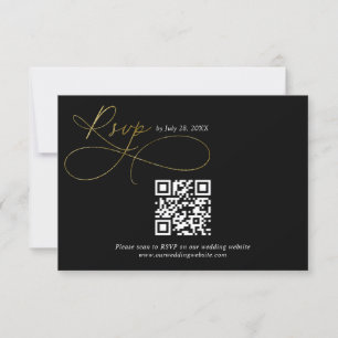 QR Code Black and Gold Script Calligraphy Wedding RSVP Karte