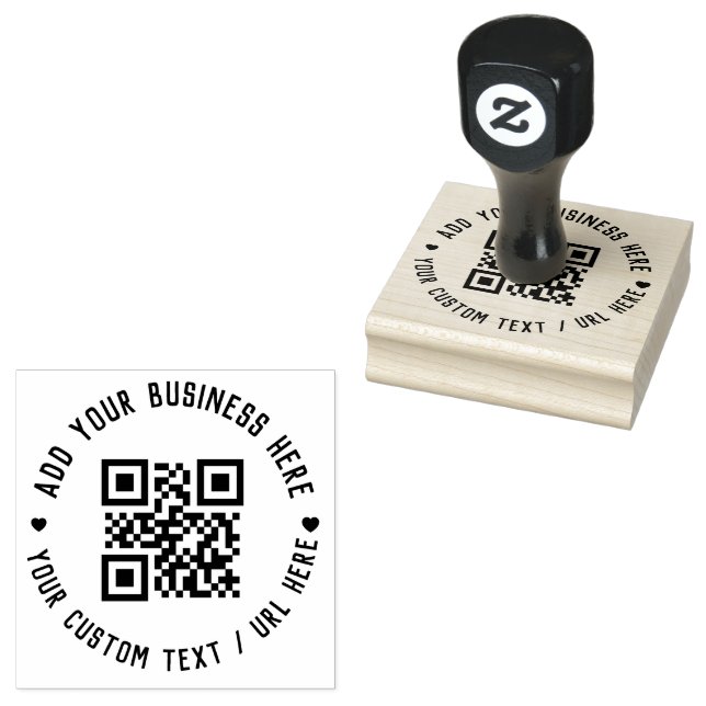 QR-Code | Black Business Modern Budget Round Gummistempel (Stempel)
