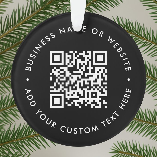 QR-Code | Black Business Moderne Weihnachten Ornament (Modern promotional ornament with editable QR code for professional corporate gifting)