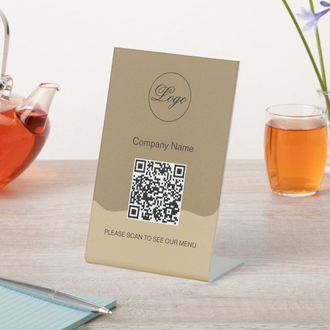 QR Code Black Cafe Menü Logo Modern Pedestal Zeich Sockelschild (In SItu)
