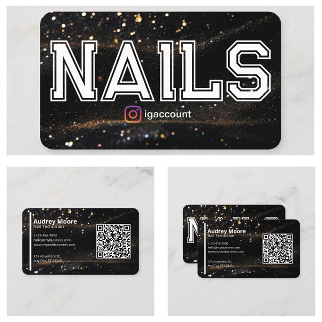 QR Code Black Gold Beruflich Nail Tech Visitenkarte (QR Code Black Gold Professional Nail Tech Business Card
)