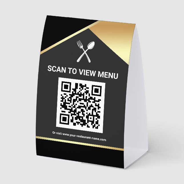 QR Code Black Gold Digital Menu for Restaurants Tischaufsteller (Vorderseite)