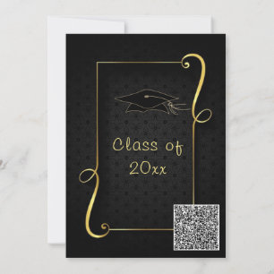 QR Code Black Gold Graduation Modèle d'invitation