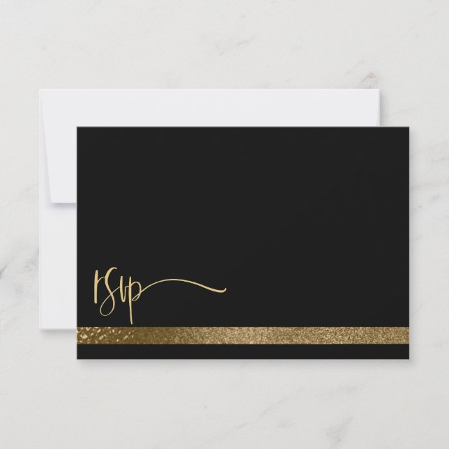 QR Code Black & Gold Typografy UAWG Wedding RSVP Karte (Vorderseite)