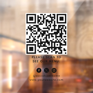 QR Code Black Menu Logo Unberührbare Moderne Café Fensteraufkleber