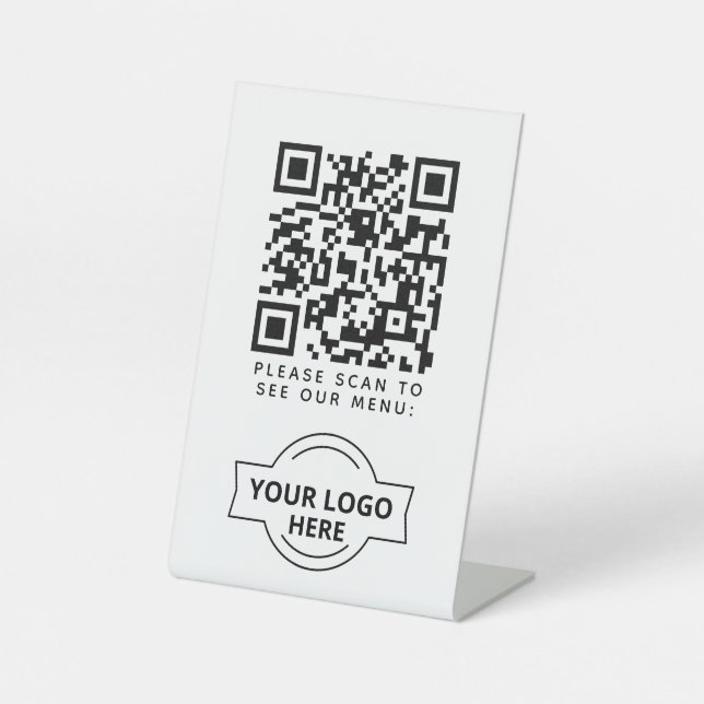 QR Code Black Menu Logo Unberührbare Moderne Café Sockelschild (Vorderseite)
