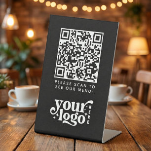 QR Code Black Menu Logo Unberührbare Moderne Café Sockelschild