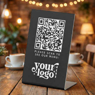 QR Code Black Menu Logo Unberührbare Moderne Café Sockelschild
