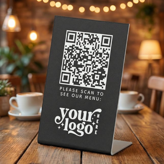 QR Code Black Menu Logo Unberührbare Moderne Café Sockelschild (QR Code Black Menu Logo Contactless Modern Cafe Pedestal Sign)