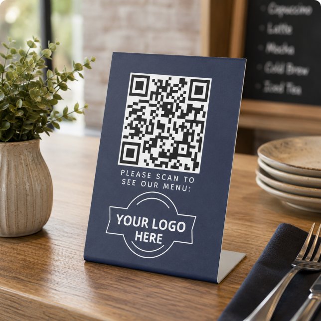 QR Code Black Menu Logo Unberührbare Moderne Café Sockelschild (QR Code Black Menu Logo Contactless Modern Cafe Pedestal Sign)