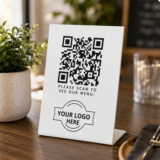 QR Code Black Menu Logo Unberührbare Moderne Café Sockelschild (QR Code Black Menu Logo Contactless Modern Cafe Pedestal Sign)