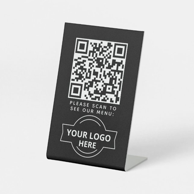 QR Code Black Menu Logo Unberührbare Moderne Café Sockelschild (Vorderseite)