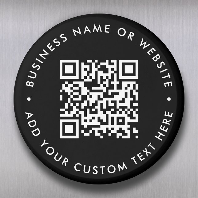 QR-Code | Black Modern Minimalistisch Round Magnet (Interactive editable QR code value magnets to promote your business, products or services.)