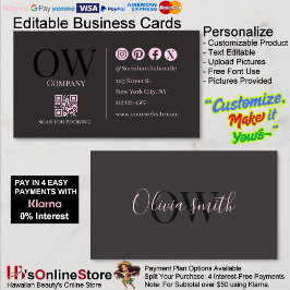 QR Code Black Pink Elegant Initial Social Media Visitenkarte