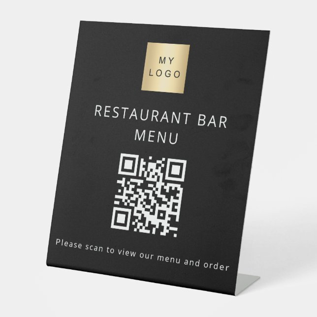 QR Code Black Restaurant Café Bar Scan Menü Sockelschild (Vorderseite)