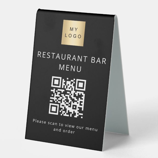 QR Code Black Restaurant Café Bar Scan Menü Tischaufsteller (Vorderseite)