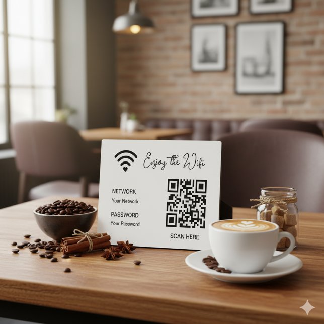 QR Code Blanc Profitez De La Plaque Tabletop Wifi (Créateur téléchargé)