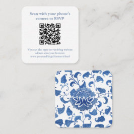 QR-Code Blau-Chinesisch-Vase-Hochzeit RSVP Begleitkarte