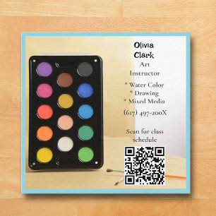 QR-Code Blau Künstler Tutor Dozent Kunstlehrer Quadratische Visitenkarte