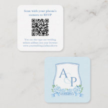 QR-Code Blau-Weißes Monogramm-Wappen Hochzeit-RSVP