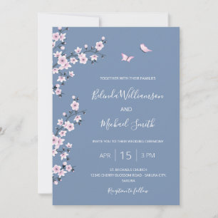 QR-Code Blaue Kirschblüten-Hochzeit Einladung